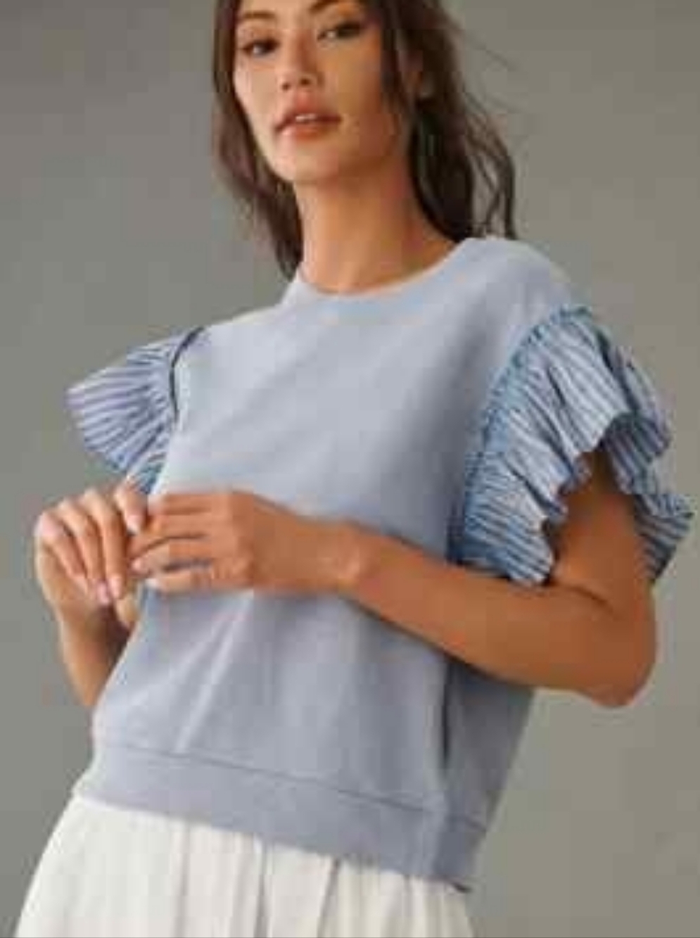Pilcro Anthropologie Chambray Flutter Sleeve Sweatshirt Shirt Top Tee Women XL
